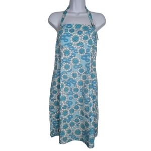 Retimans Women's Size 11 Blue Retro Floral‎ Bold Pattern Halter Midi Dress